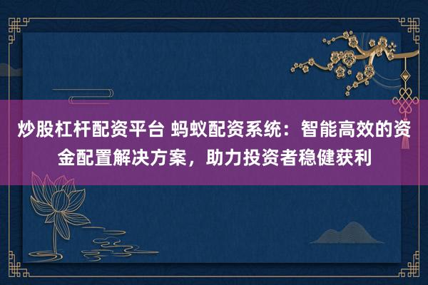 炒股杠桿配資平臺(tái) 螞蟻配資系統(tǒng)：智能高效的資金配置解決方案，助力投資者穩(wěn)健獲利
