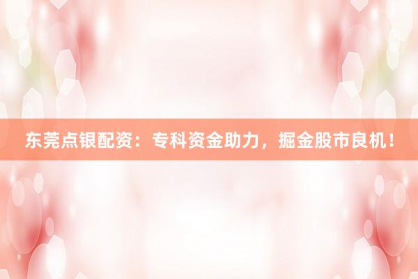 東莞點(diǎn)銀配資：專(zhuān)科資金助力，掘金股市良機(jī)！