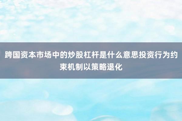 跨國資本市場中的炒股杠桿是什么意思投資行為約束機制以策略退化